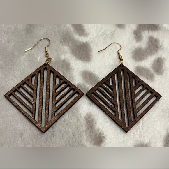 Jewelry - Geometric Wooden Earrings Handmade New